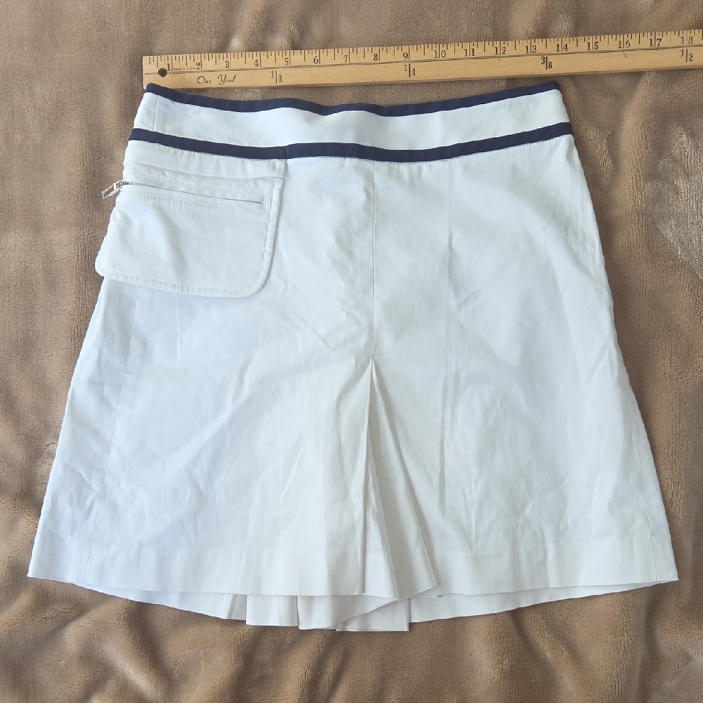 Ralph Lauren Golf Skirt Womens 4 White Cotton Pockets Navy Blue Tennis Ladies